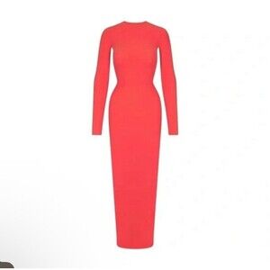 SKIMS Fits Everybody Long Sleeve Crew Neck Dress NWT Poppy